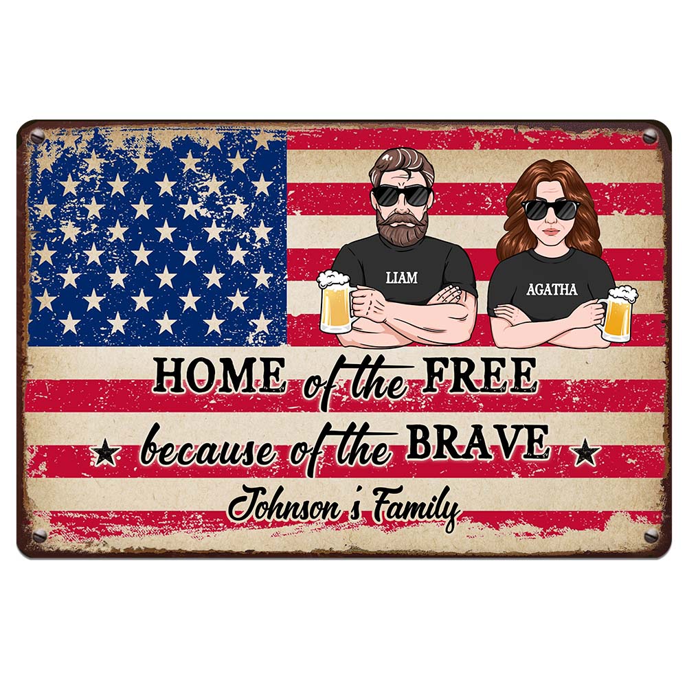 Personalized Patriotic Gifts For Couples Husband Wife Home of The Free Metal Sign 26177 Primary Mockup