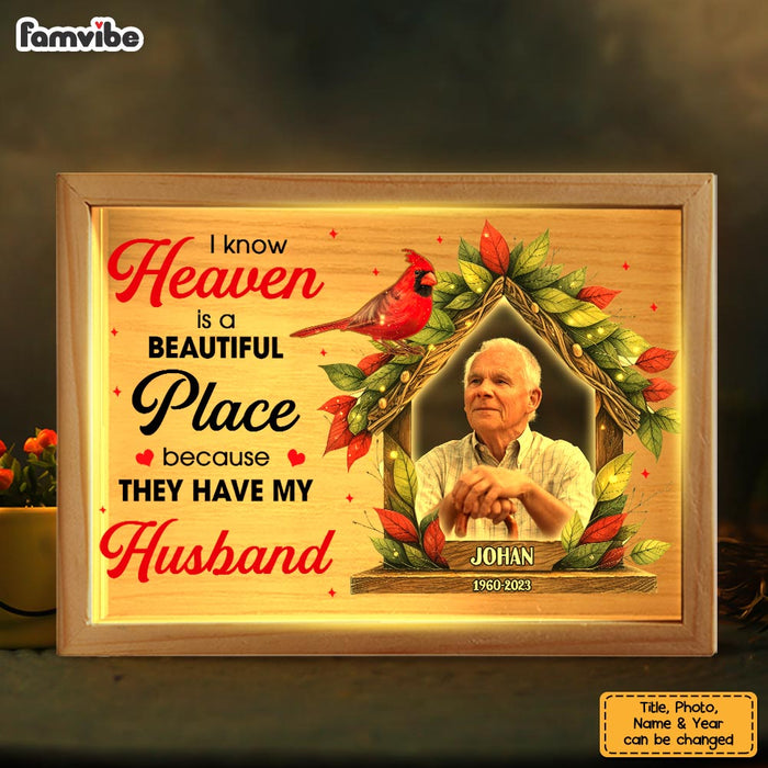 Personalized Memorial Gift Cardinal I Know Heaven Is A Beautiful Place Picture Frame Light Box 31602 1