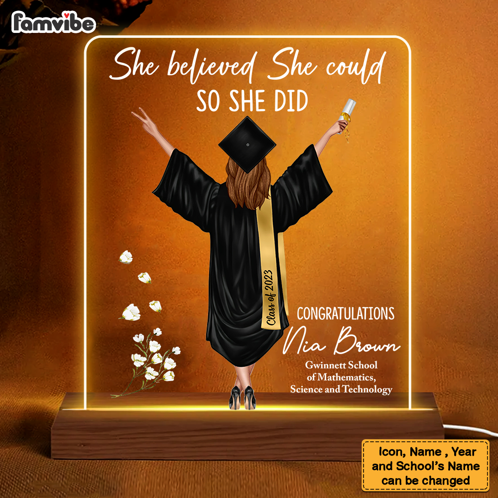 Personalized Graduation Gift She Believed She Could So She Did Plaque LED Lamp Night Light 25040 Primary Mockup
