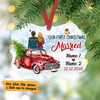 Personalized Red Truck Couple First Christmas MDF Ornament NB52 95O53 thumb 1