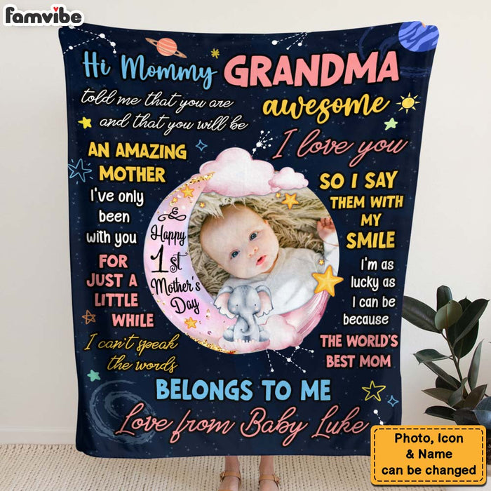 Personalized Gift For Baby First Hi Mommy Upload Photo Blanket 31539 1