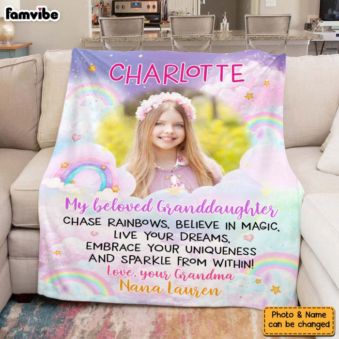 Personalized Gift For Granddaughter Rainbow Photo Custom Blanket 31464 1