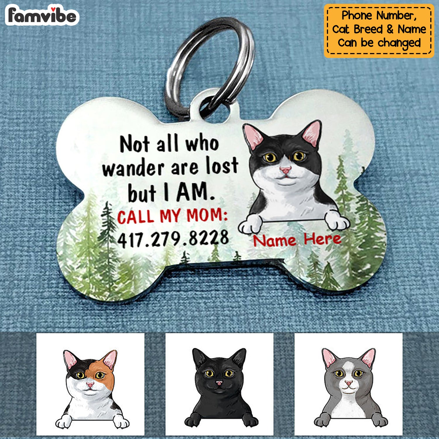 Personalized Cat Lost Wander Bone Pet Tag NB131 81O58