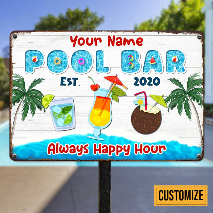 Personalized Pool Bar Happy Hour Metal Sign JR151 95O47 1