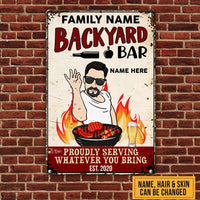 Personalized Backyard Bar Man Proudly Serving Metal Sign JL93 25O58 thumb 1