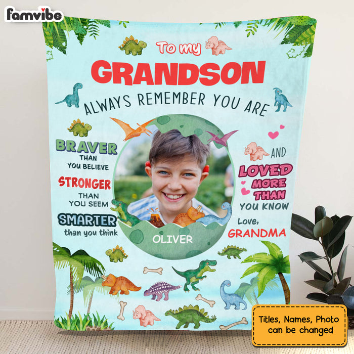 Personalized Gift for Grandson Dinosaur Photo Upload Remember You Are Blanket 30508 1