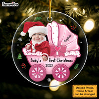 Personalized Photo Baby's First Christmas Baby Carriage Circle Ornament 30314 thumb 1