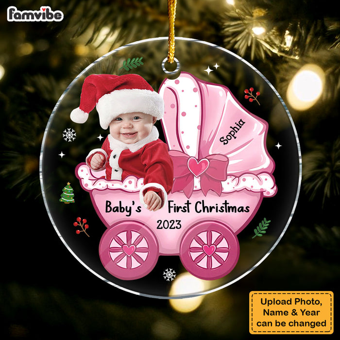 Personalized Photo Baby's First Christmas Baby Carriage Circle Ornament 30314 1