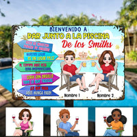 Personalized Family Pool Poolside Outdoor Spanish Metal Sign JR257 24O57 thumb 1