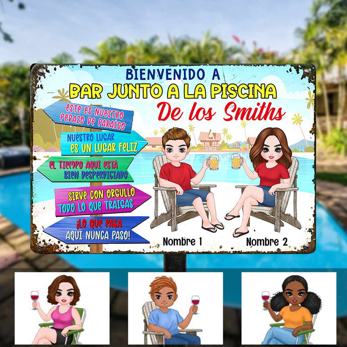 Personalized Family Pool Poolside Outdoor Spanish Metal Sign JR257 24O57 1