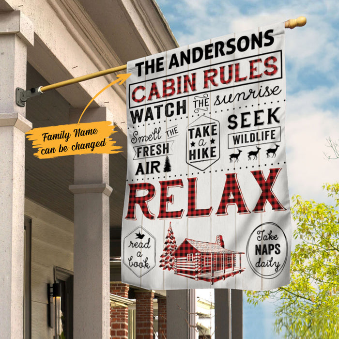 Personalized Forest Cabin Rules Flag AG171 65O58 1
