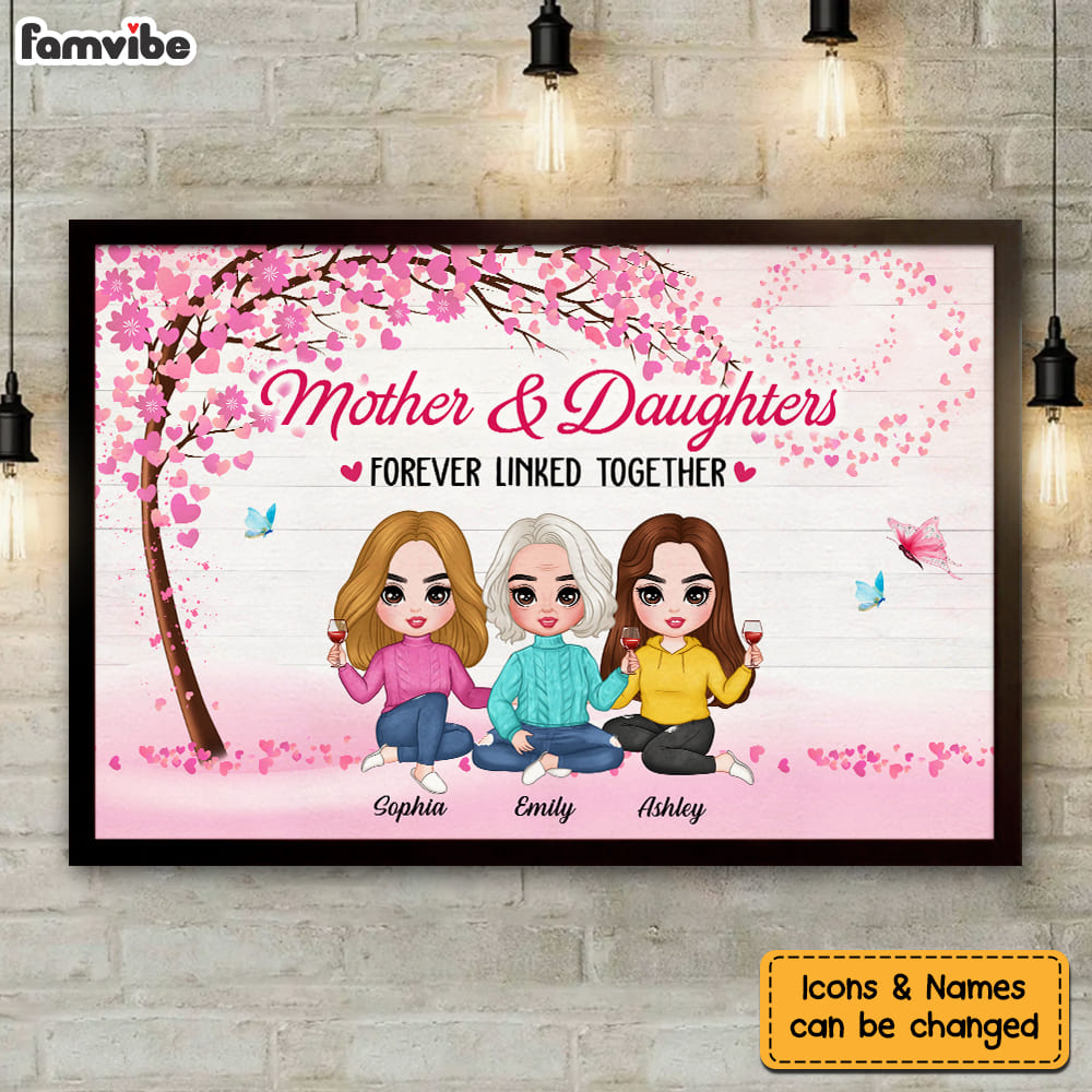 Personalized Daughters and Mother Forever Linked Together Poster 23216 Primary Mockup