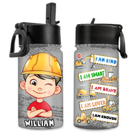 Personalized Inspiring Gift For Grandson I Am Kind Construction Theme Kids Water Bottle 31259 thumb 1