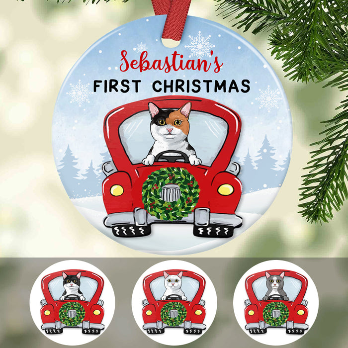 Personalized Cat First Christmas Red Truck  Ornament OB264 85O57 1