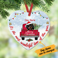 Personalized Dog  Red Truck Christmas The Most Wonderful Time  Heart Ornament OB22 87O34 thumb 1