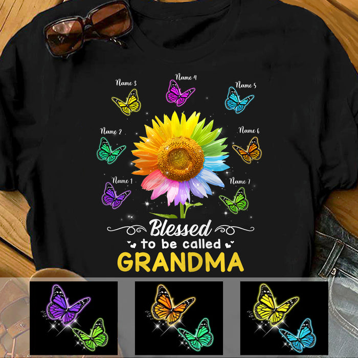 Personalized  Blessed Butterfly Sunflower Mom Grandma T Shirt MY41 65O57 1