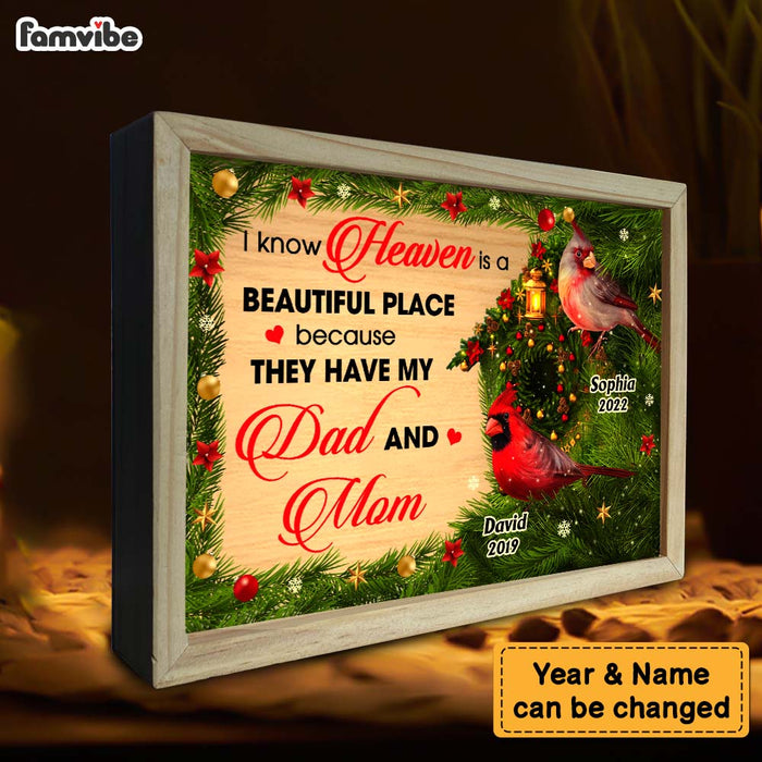 Personalized Gift Heaven Is A Beautiful Place Loss Of Mom Dad Memorial Picture Frame Light Box 31543 1