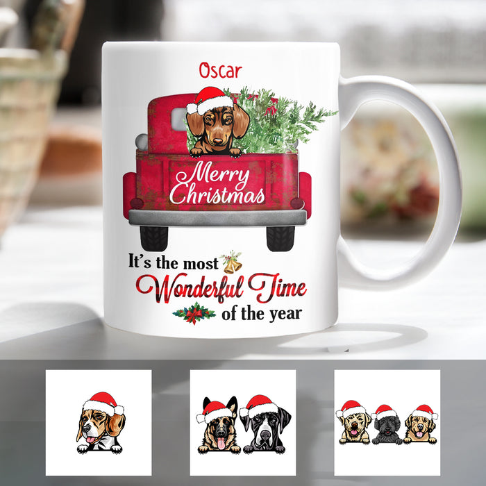 Personalized Dog  Red Truck Christmas The Most Wonderful Time Mug OB22 87O34 1
