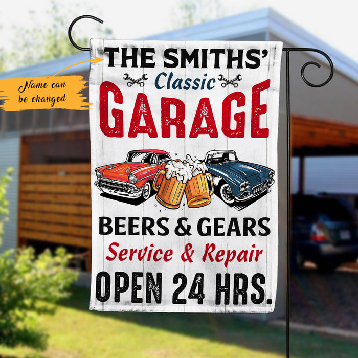 Personalized Garage Classic Beers & Gears Flag AG176 95O47 1