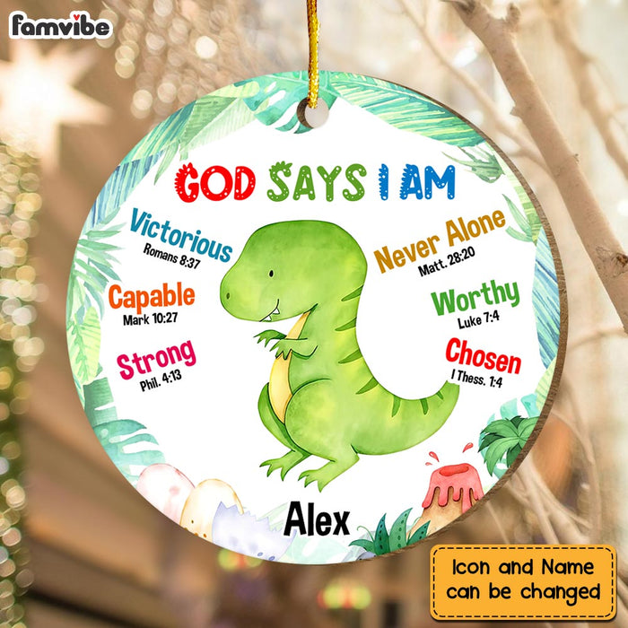 Personalized Inspirational Gift For Grandson Dino God Says  I Am Circle Ornament 30144 1