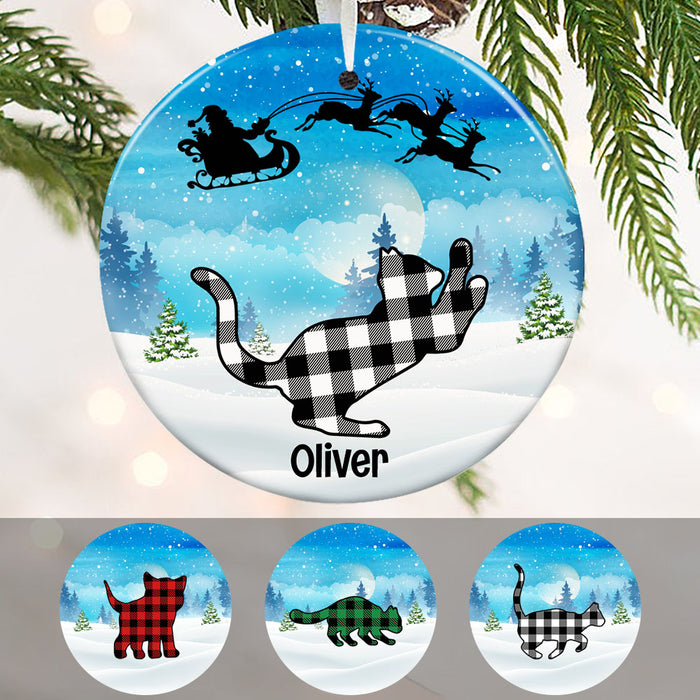Personalized Cat Santa Sleigh Christmas  Ornament OB262 95O53 1