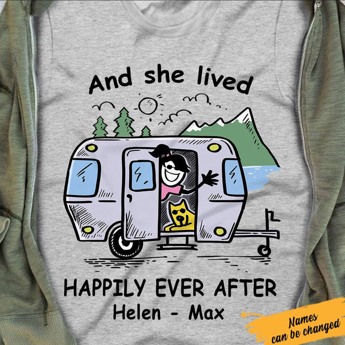 Personalized Camping Girl & Her Dog White T Shirt JN156 81O61 1