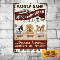 Personalized Dog Backyard Bar Serving Whatever You Brought Metal Sign JL102 24O58 thumb 1
