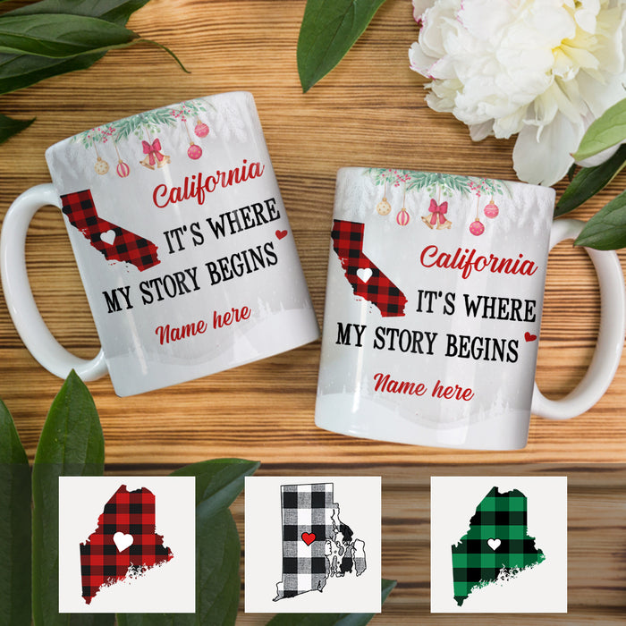 Personalized Story Begins Born And Live Buffalo Plaid Mug OB91 30O36 1