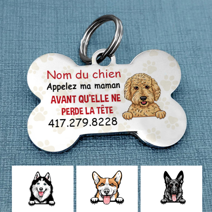Personalized Dog Call My Mom Bone Chien French Bone Pet Tag AP91 30O34 1