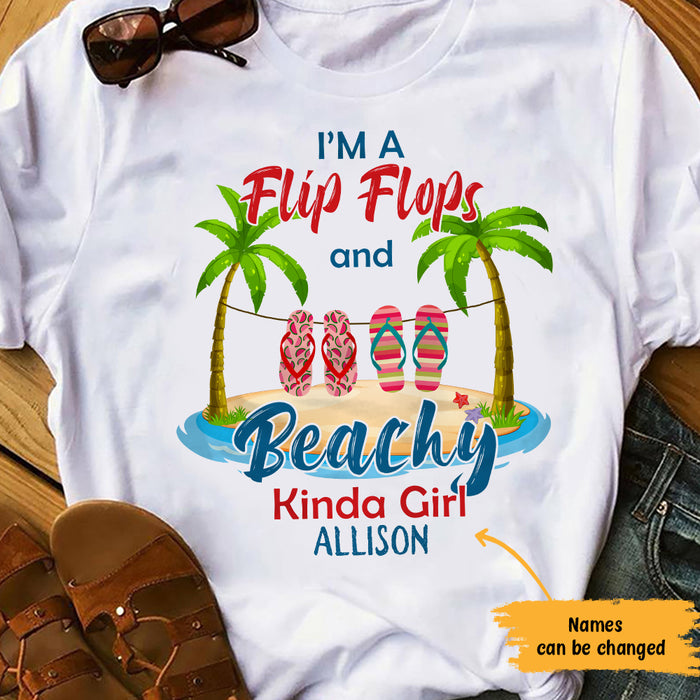 Personalized Beach Flip Flops Girl White T Shirt JN291 95O65 1