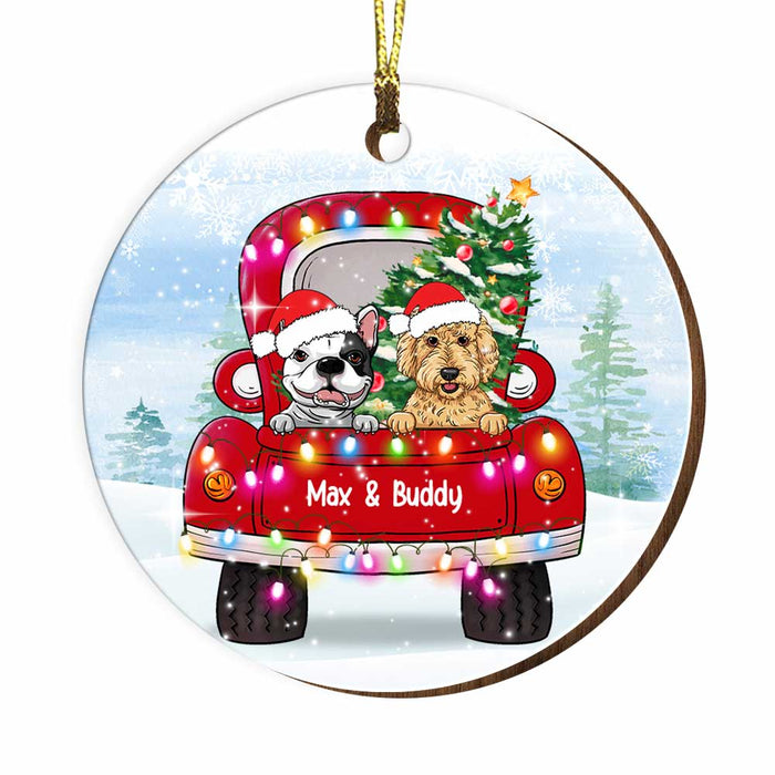 Personalized Dog Lover Red Truck Christmas Leds Circle Ornament OB126 58O34 1