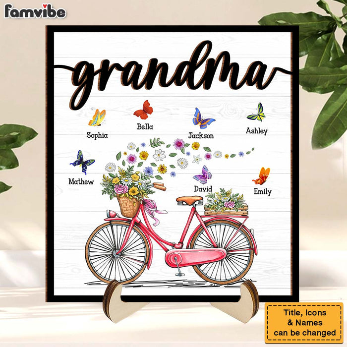 Personalized Gift For Nana Grandma Bicycle With Flowers 2 Layered Wooden Plaque 31546 1