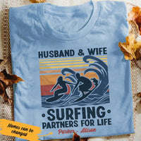 Personalized Surfing Husband & Wife White T Shirt JN222 95O53 thumb 1