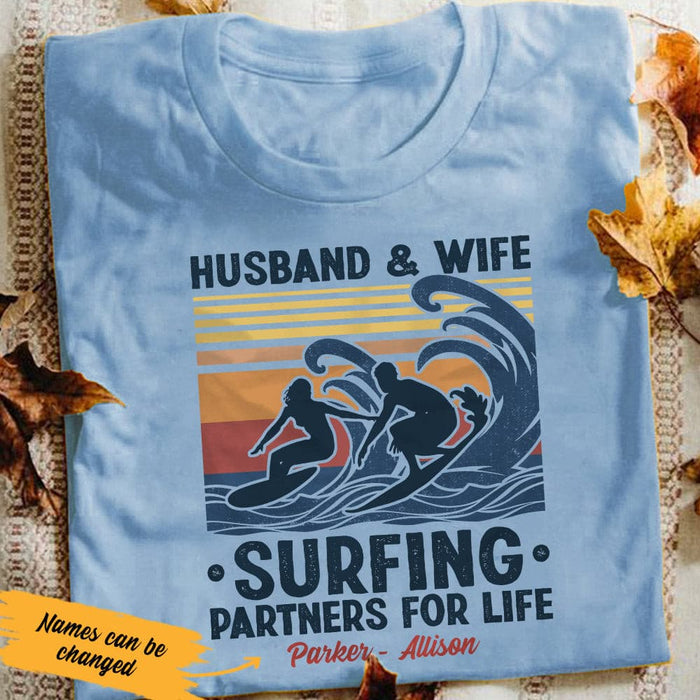Personalized Surfing Husband & Wife White T Shirt JN222 95O53 1
