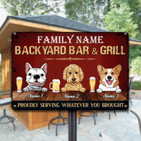 Personalized Dog Backyard Bar & Grill Proudly Serving Metal Sign JL93 24O34 thumb 1