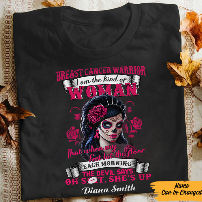 Personalized Skull Girl Breast Cancer Kind Of Woman T Shirt AG261 30O57 1