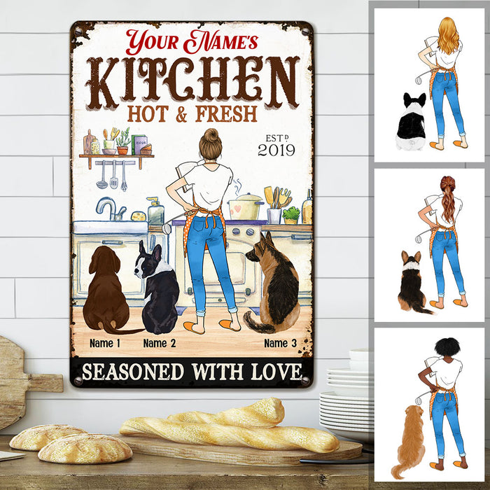 Personalized Dog Kitchen Seasoned With Love Metal Sign JL129 30O53 1