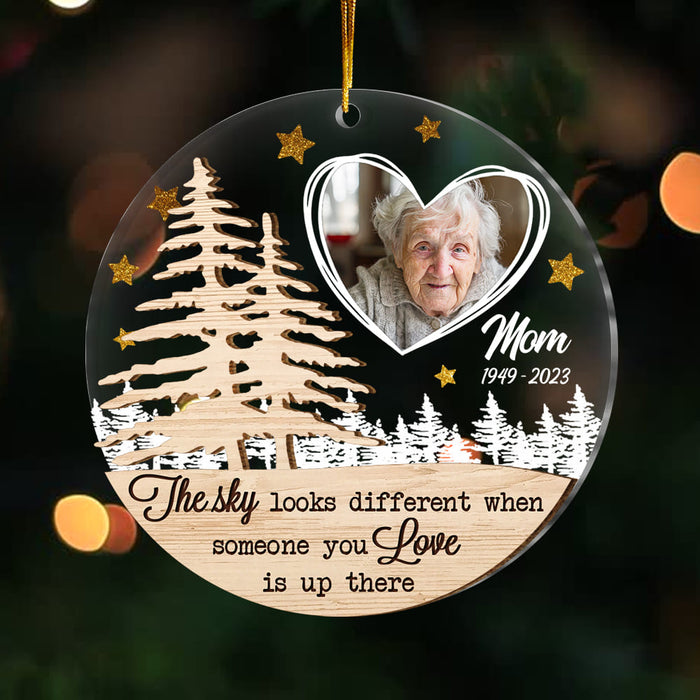 Personalized Photo The Sky Looks Different Memorial Christmas 2 Layered Mix Ornament 30007 1