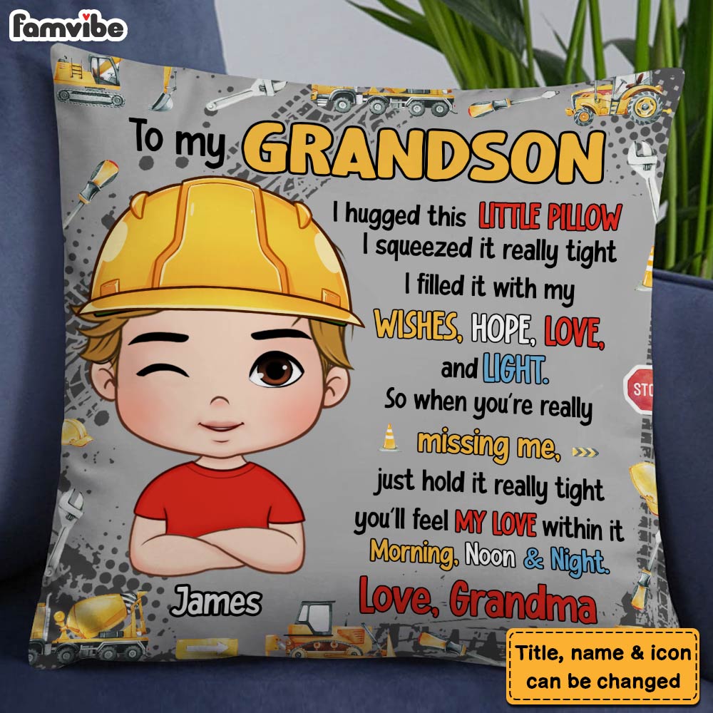 Personalized Gift To My Grandson Excavators Construction Machines Pillow 30671 Primary Mockup