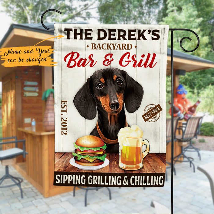 Personalized Dachshund Dog Backyard Bar & Grill Flag AG181 67O47 1