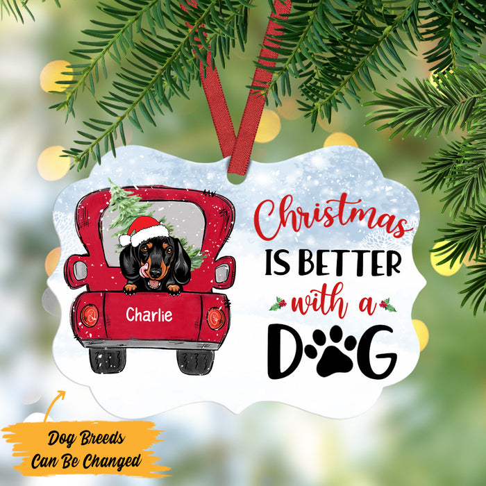 Personalized Dog Christmas Red Truck MDF Ornament NB41 26O57 1