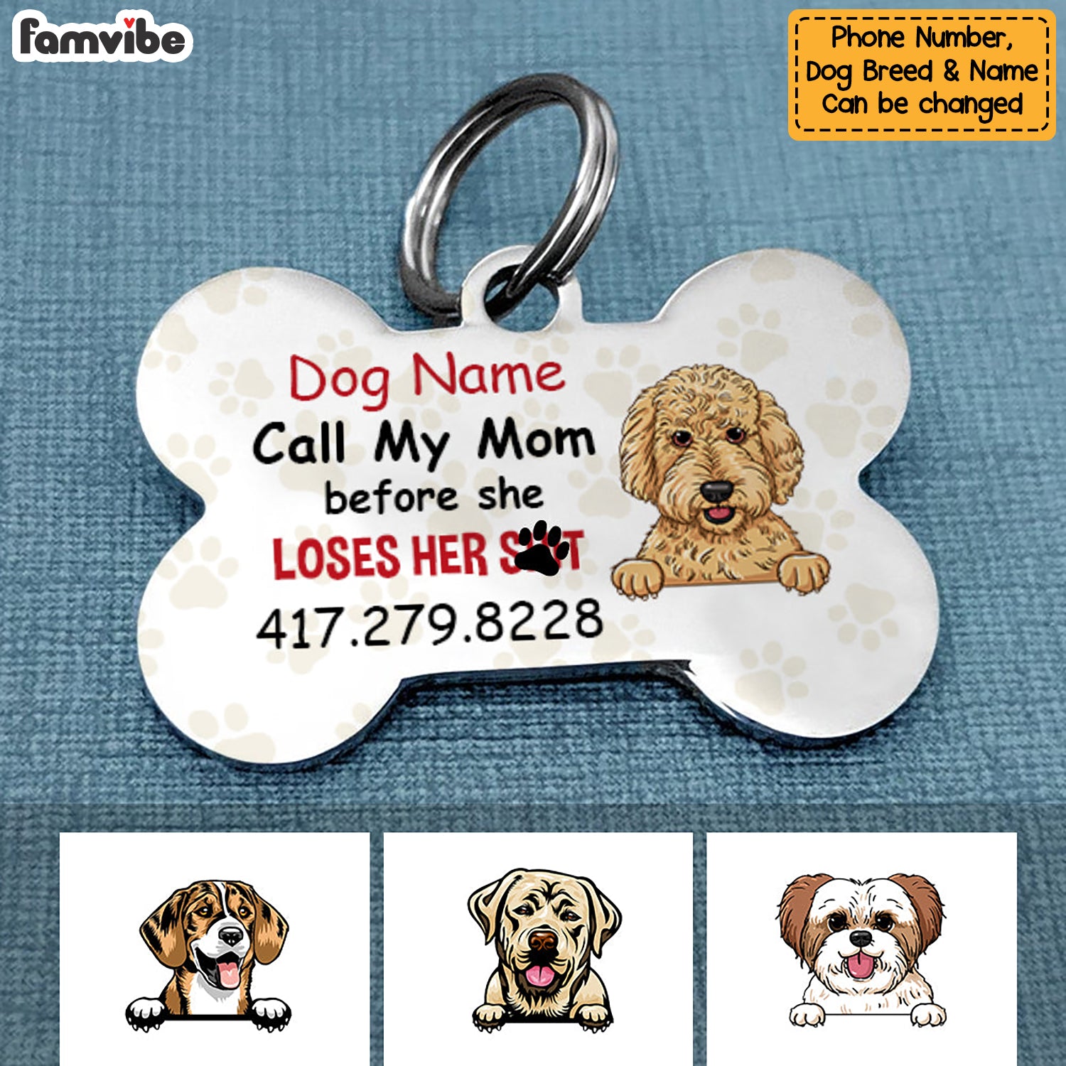 Personalized Dog Mom Bone Pet Tag NB92 30O34
