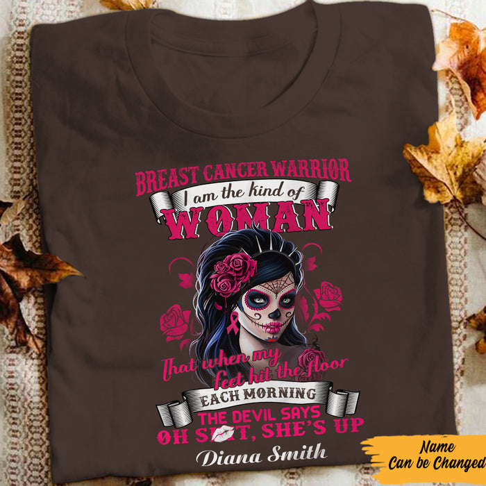 Personalized Skull Girl Breast Cancer Kind Of Woman T Shirt AG261 30O57 1