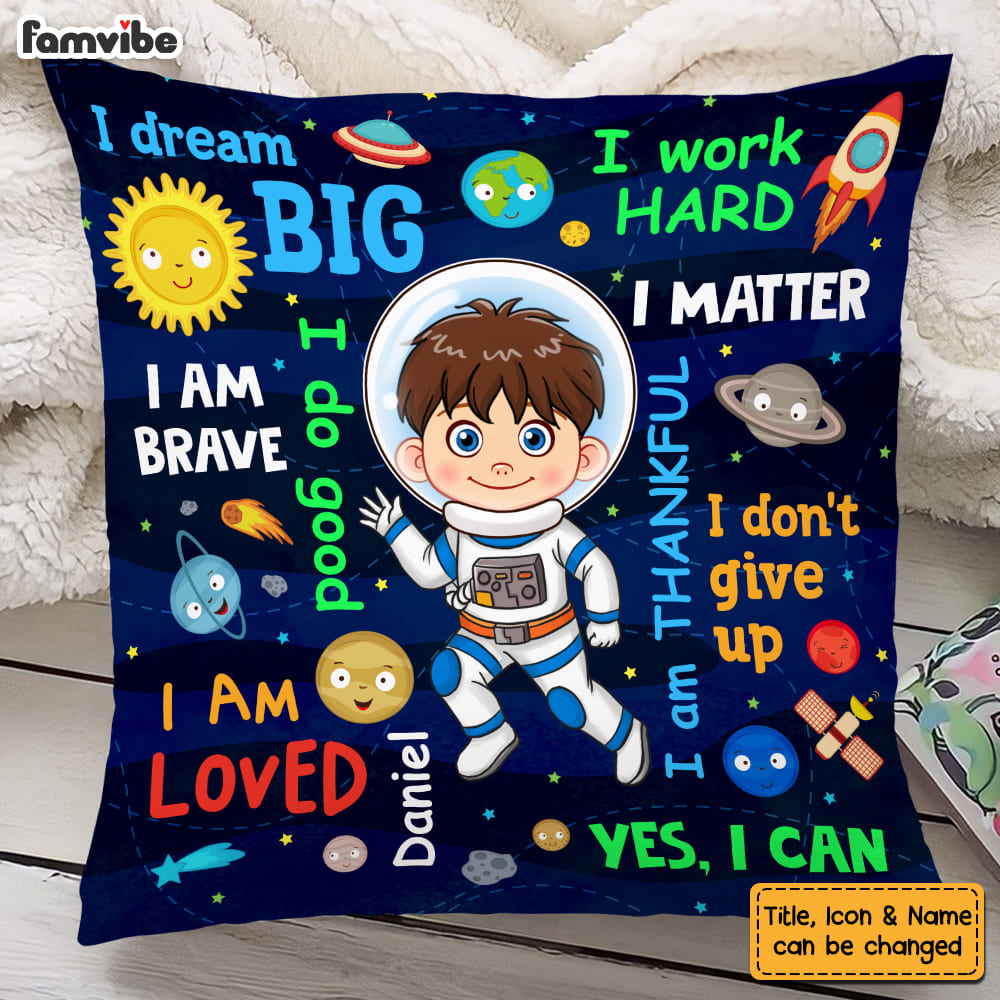 Personalized Gift For Grandson Astronaut Outer Space Dream Big Pillow 30684 Primary Mockup