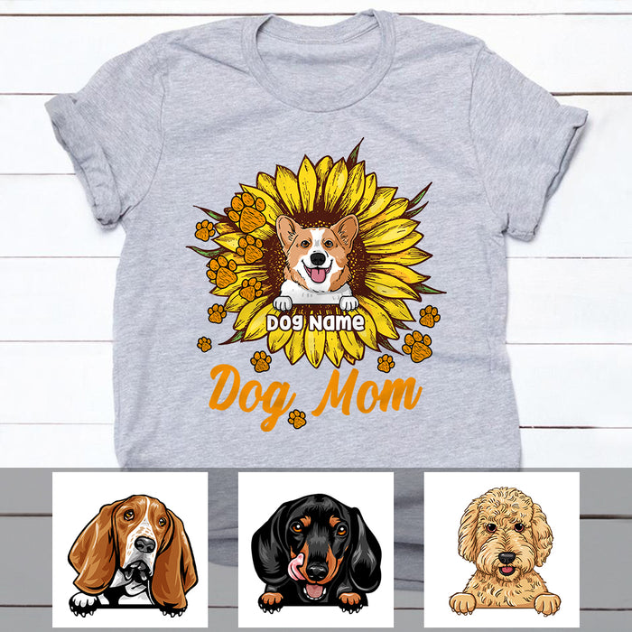 Personalized Dog Mom Sunflower T Shirt JR232 95O57 1