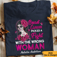 Personalized Pick A Fight  Skull Girl Breast Cancer T Shirt AG252 73O57 thumb 1