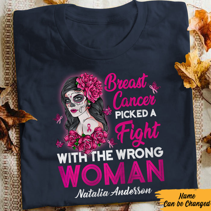 Personalized Pick A Fight  Skull Girl Breast Cancer T Shirt AG252 73O57 1
