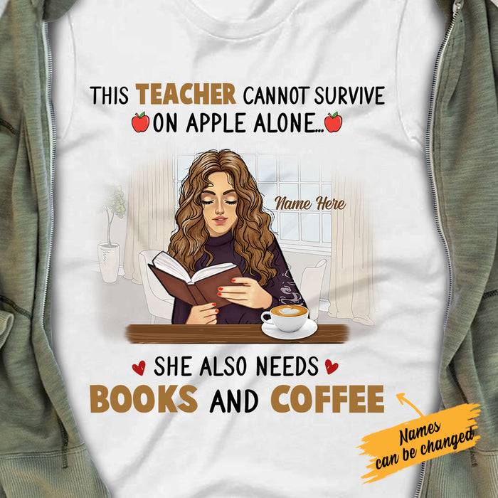 Personalized Teacher Books & Coffee T Shirt JN21 95O34 1