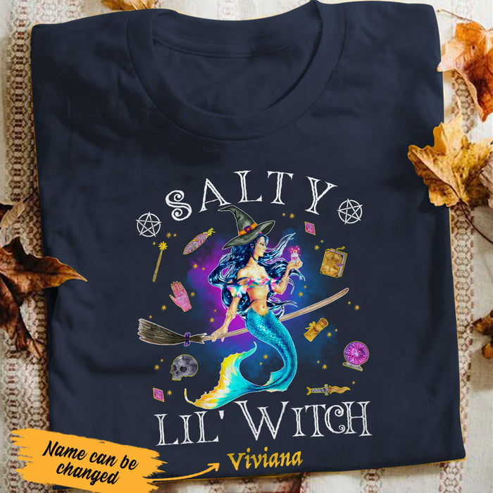 Personalized Mermaid Witch Salty Little Witch Halloween T Shirt AG271 95O53 1