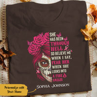 Personalized Skull Girl Breast Cancer She Has Been Through Hell T Shirt AG261 73O58 thumb 1